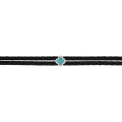 0.06ct Diamond & 0.25ct Composite Turquoise 14k White Gold Clover Cord Choker Necklace