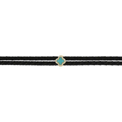 0.06ct Diamond & 0.25ct Composite Turquoise 14k Yellow Gold Clover Cord Choker Necklace