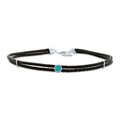 0.06ct Diamond & 0.45ct Composite Turquoise 14k White Gold Circle Cord Choker Necklace