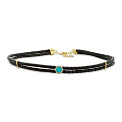 0.06ct Diamond & 0.45ct Composite Turquoise 14k Yellow Gold Circle Cord Choker Necklace