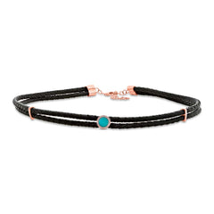 0.06ct Diamond & 0.45ct Composite Turquoise 14k Rose Gold Circle Cord Choker Necklace