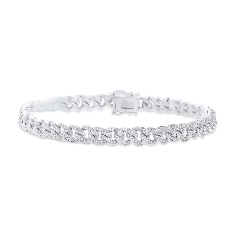 1.10ct 14k White Gold Diamond Pave Chain Bracelet