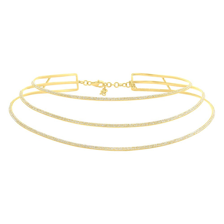 3.66ct 14k Yellow Gold Diamond 3-tier Choker Necklace