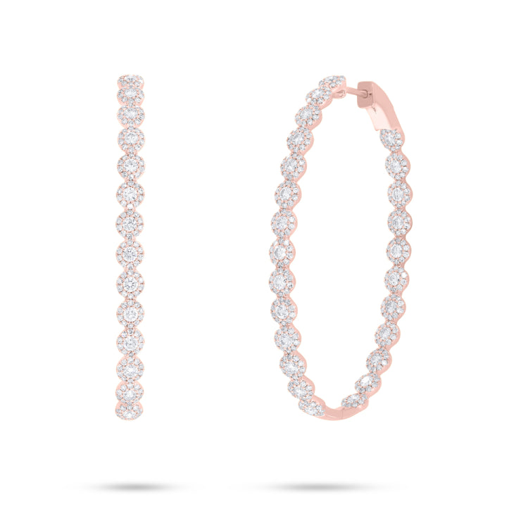 3.25ct 14k Rose Gold Diamond Oval Hoop Earring