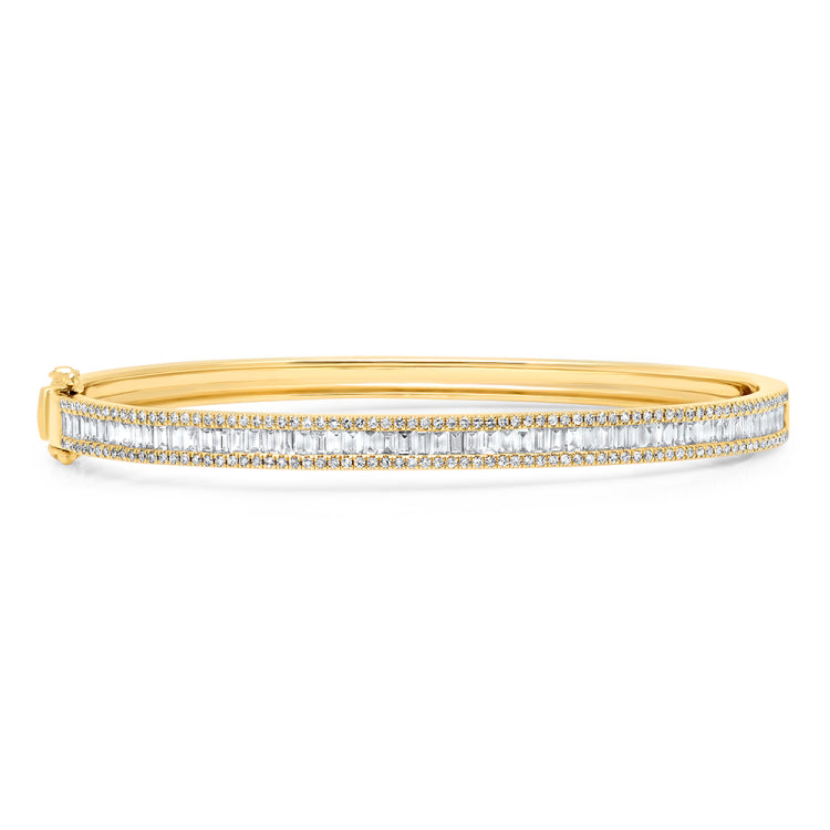 1.74ct 14k Yellow Gold Diamond Baguette Bangle