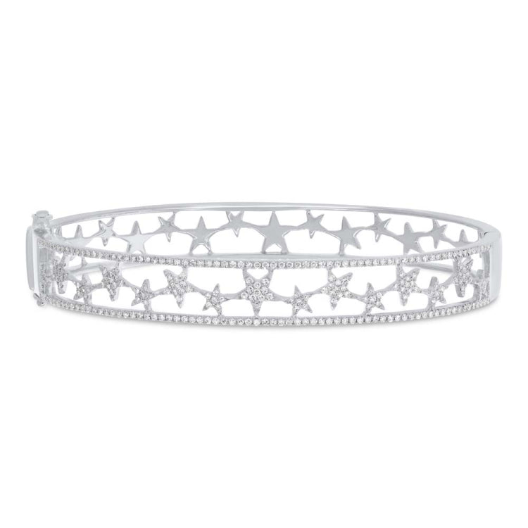 0.72ct 14k White Gold Diamond Star Bangle