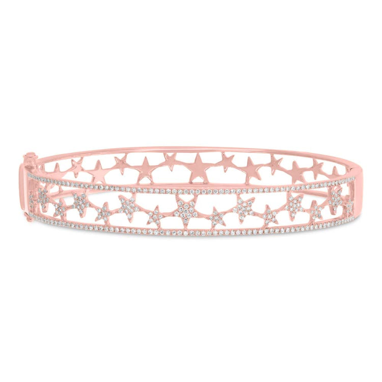 0.72ct 14k Rose Gold Diamond Star Bangle