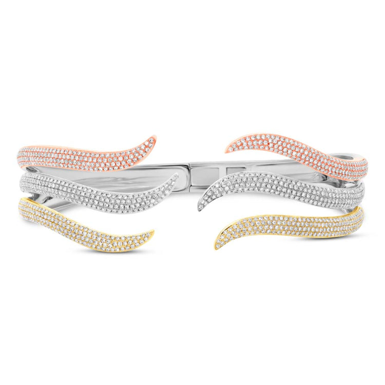 2.39ct 14k Three-tone Gold Diamond Pave Bangle