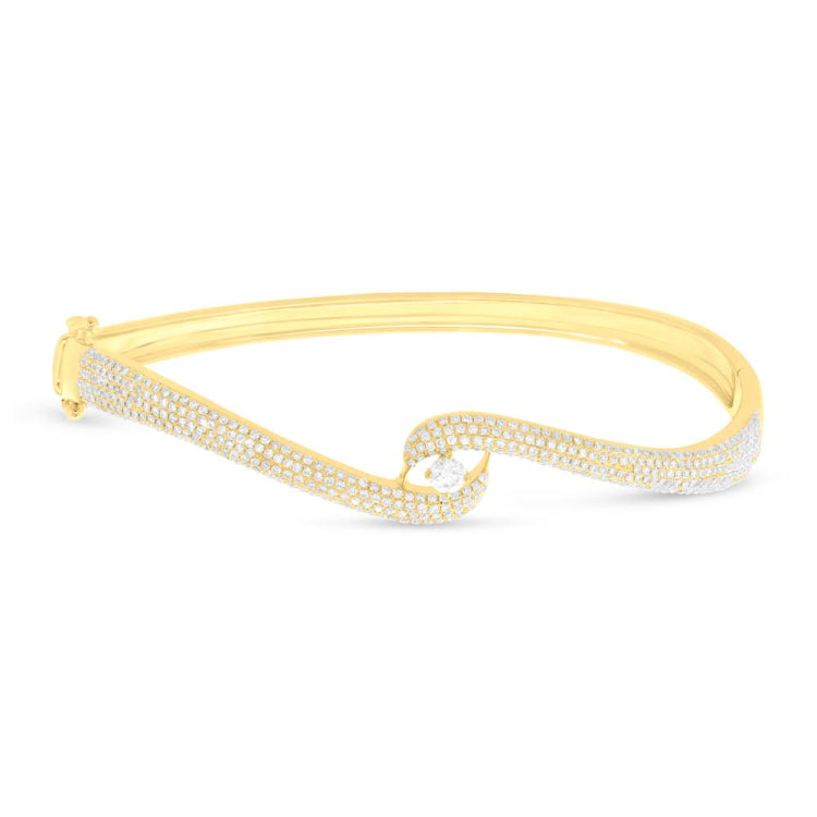1.12ct 14k Yellow Gold Diamond Pave Bangle