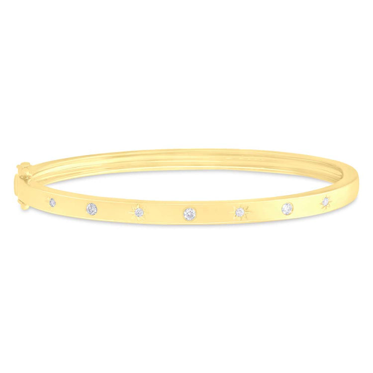 0.18ct 14k Yellow Gold Diamond Star Bangle