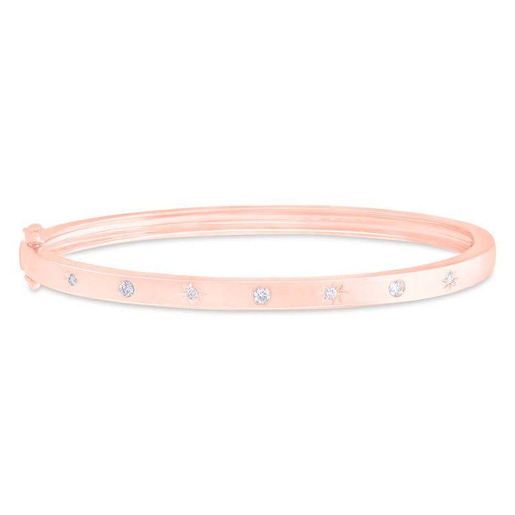 0.18ct 14k Rose Gold Diamond Star Bangle