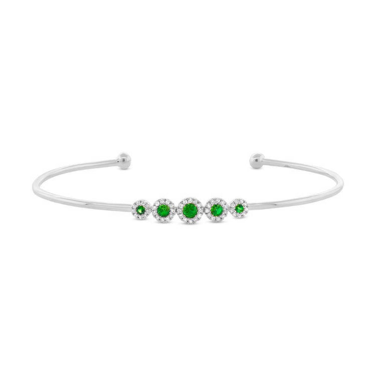 0.14ct Diamond & 0.29ct Green Garnet 14k White Gold Bangle