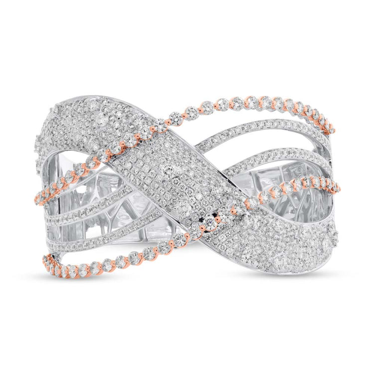 10.89ct 18k Two-tone Rose Gold Diamond Bridge Bangle