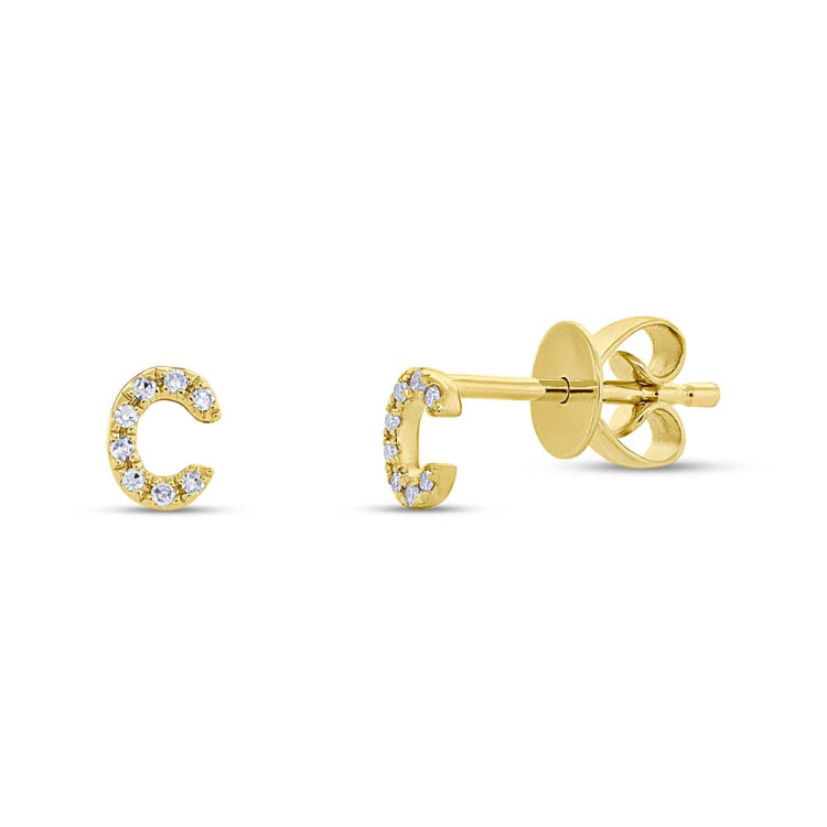 0.06ct 14k Yellow Gold Diamond "C" Stud Earring