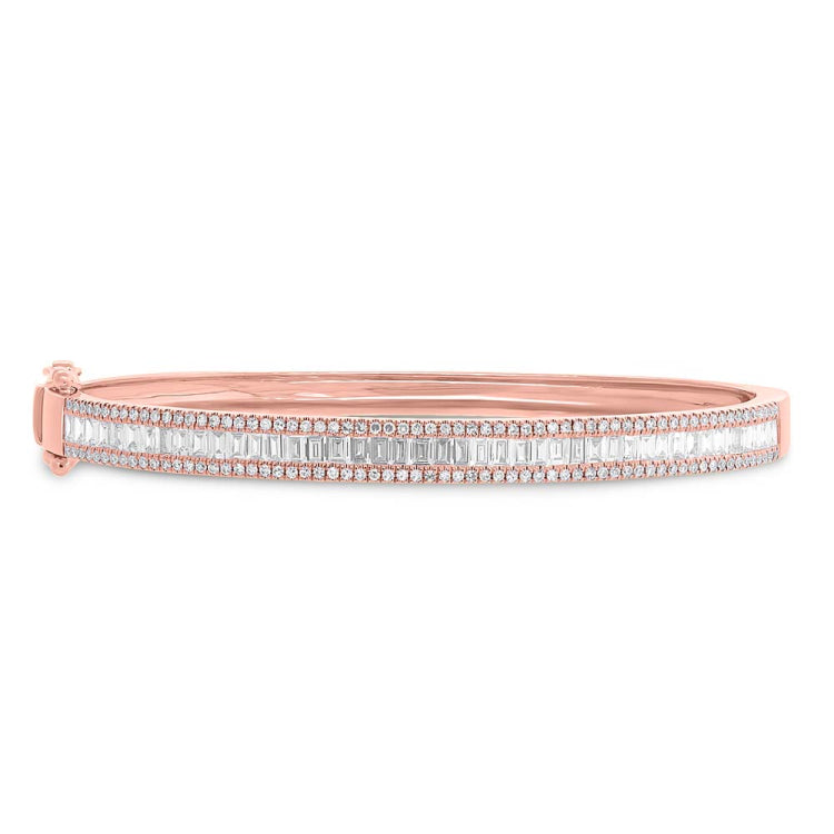1.47ct 14k Rose Gold Diamond Baguette Bangle