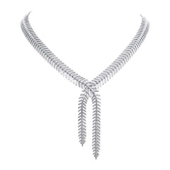 0.26ct 14k White Gold Diamond Feather Lariat Necklace