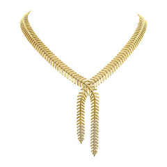 0.26ct 14k Yellow Gold Diamond Feather Lariat Necklace