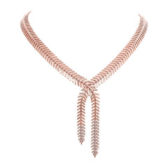 0.26ct 14k Rose Gold Diamond Feather Lariat Necklace