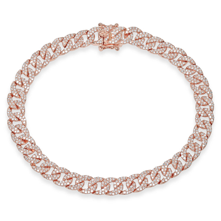 1.69ct 14k Rose Gold Diamond Pave Chain Bracelet