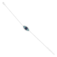 0.09ct Diamond & 0.62ct Blue Sapphire & Turquoise 14k White Gold Eye Bracelet