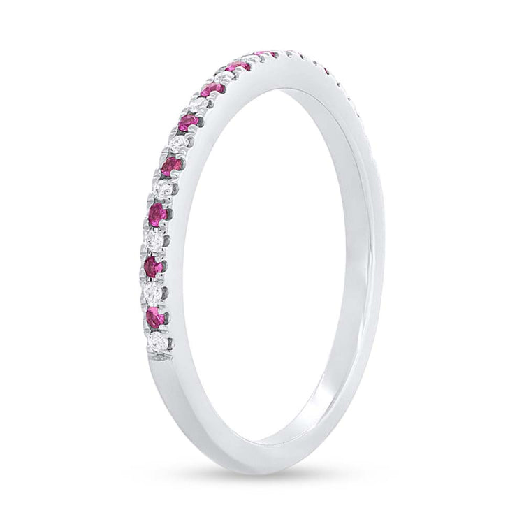 0.06ct Diamond & 0.05ct Pink Sapphire 14k White Gold Lady's Band Size 5