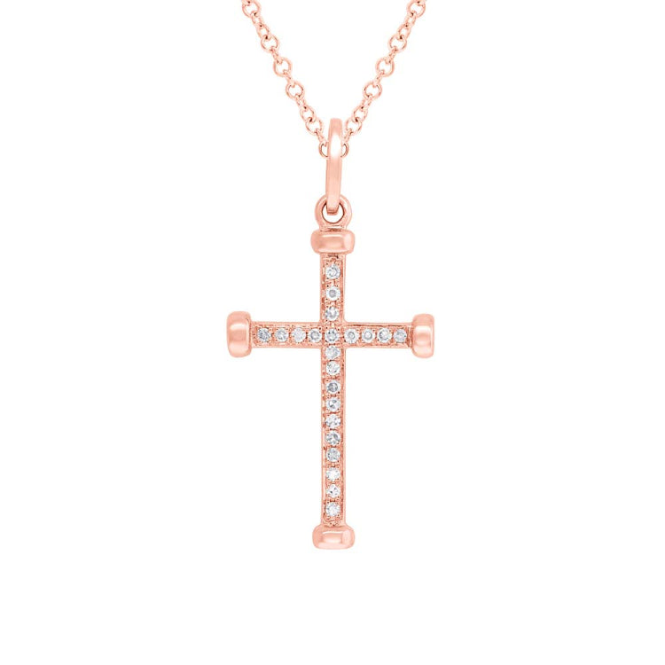 0.08ct 14k Rose Gold Diamond Cross Necklace