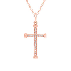 0.08ct 14k Rose Gold Diamond Cross Necklace