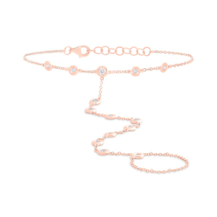0.46ct 14k Rose Gold Diamond Hand Chain Bracelet