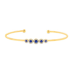 0.14ct Diamond & 0.29ct Blue Sapphire 14k Yellow Gold Bangle