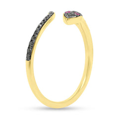 0.20ct Black Diamond & 0.03ct Ruby 14k Yellow Gold Snake Ring