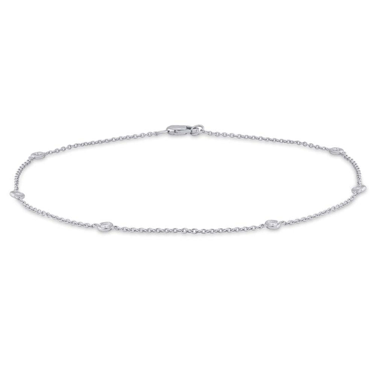 0.16ct 14k White Gold 10" Diamonds By The Yard Anklet