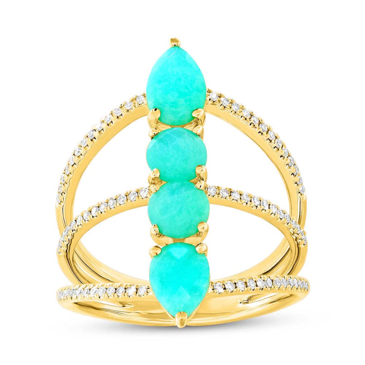 0.21ct Diamond & 2.10ct Amazontie 18k Yellow Gold Lady's Ring