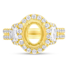 1.45ct 18k Yellow Gold Diamond Semi-mount Ring for 10x8mm Center