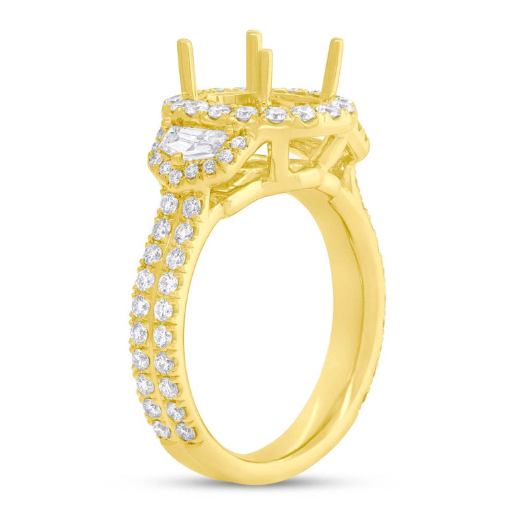 1.45ct 18k Yellow Gold Diamond Semi-mount Ring for 10x8mm Center