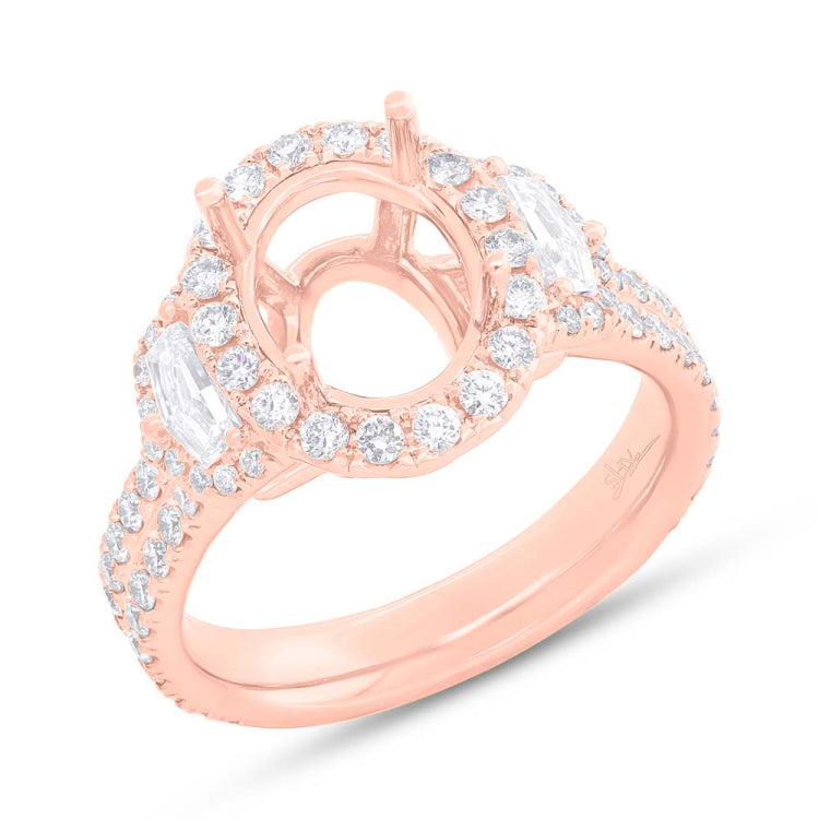 1.45ct 18k Rose Gold Diamond Semi-mount Ring for 10x8mm Center