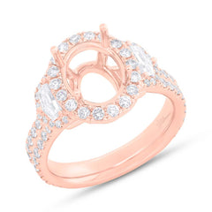 1.45ct 18k Rose Gold Diamond Semi-mount Ring for 10x8mm Center