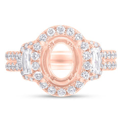 1.45ct 18k Rose Gold Diamond Semi-mount Ring for 10x8mm Center