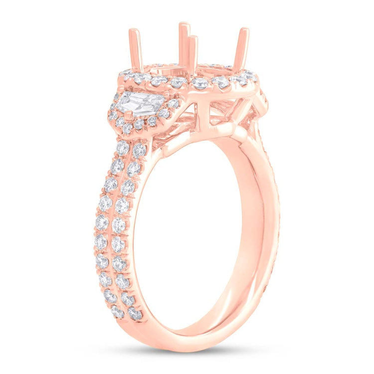 1.45ct 18k Rose Gold Diamond Semi-mount Ring for 10x8mm Center