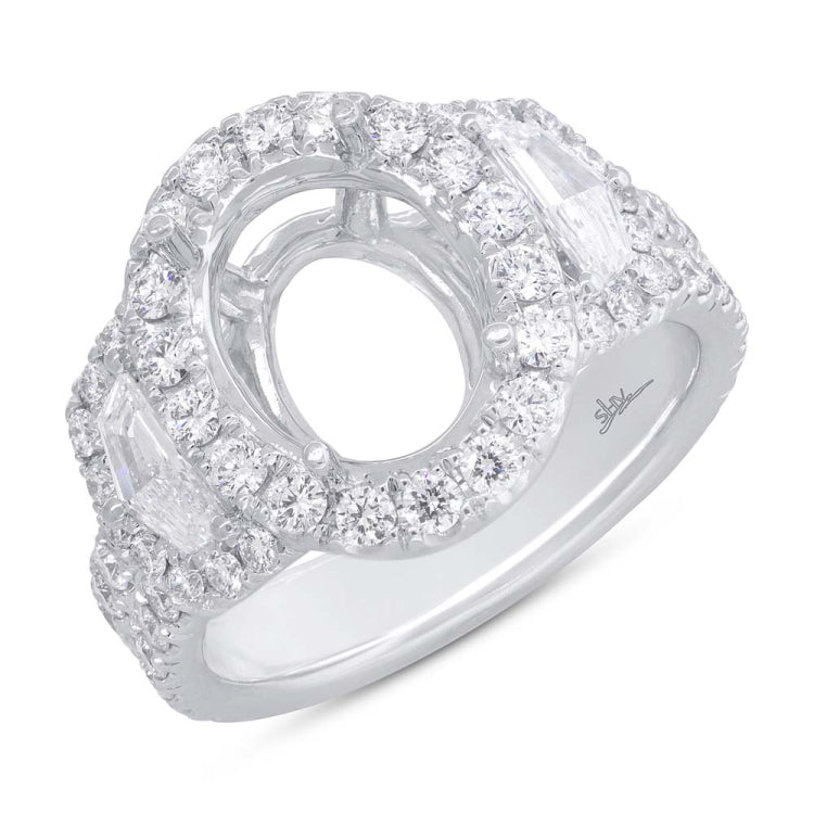 2.10ct 18k White Gold Diamond Semi-mount Ring for 11x9mm Center