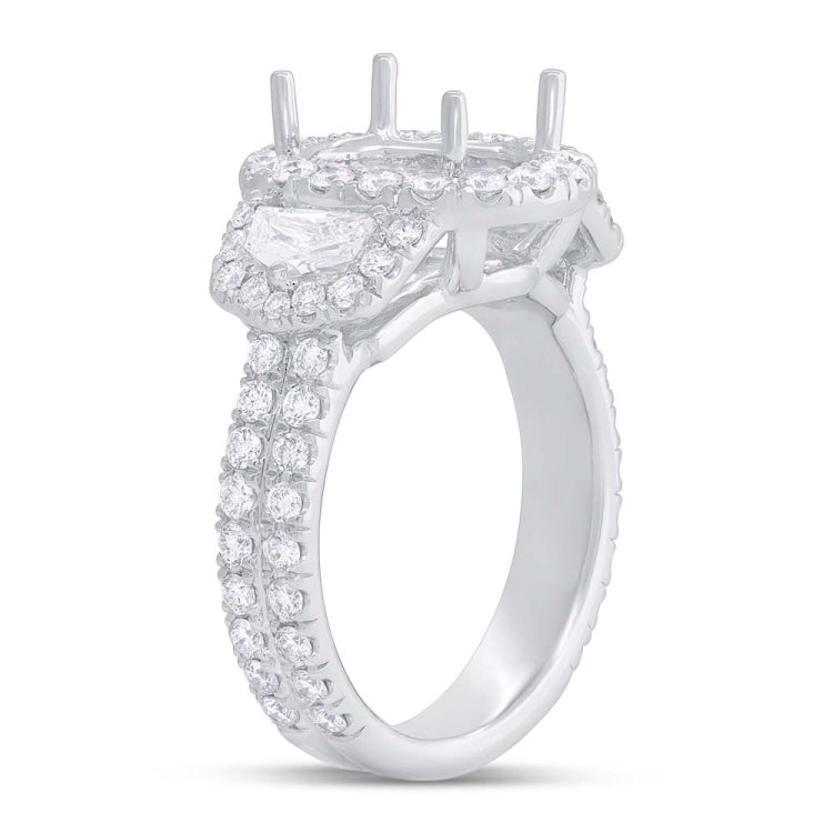 2.10ct 18k White Gold Diamond Semi-mount Ring for 11x9mm Center