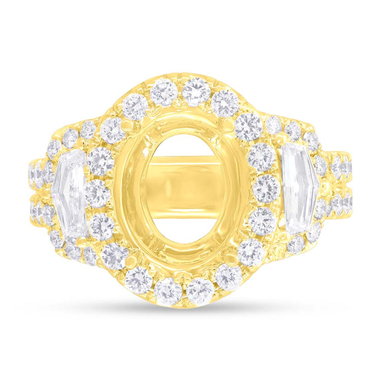 2.10ct 18k Yellow Gold Diamond Semi-mount Ring for 11x9mm Center
