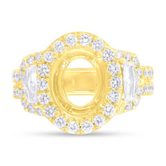 2.10ct 18k Yellow Gold Diamond Semi-mount Ring for 11x9mm Center