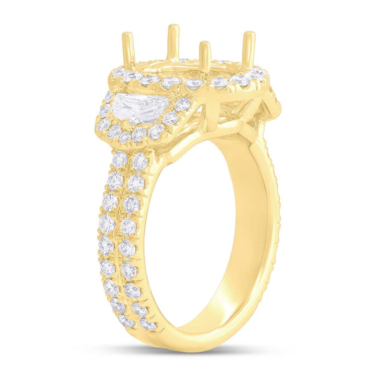 2.10ct 18k Yellow Gold Diamond Semi-mount Ring for 11x9mm Center