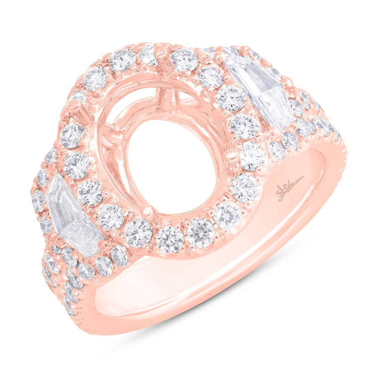 2.10ct 18k Rose Gold Diamond Semi-mount Ring for 11x9mm Center