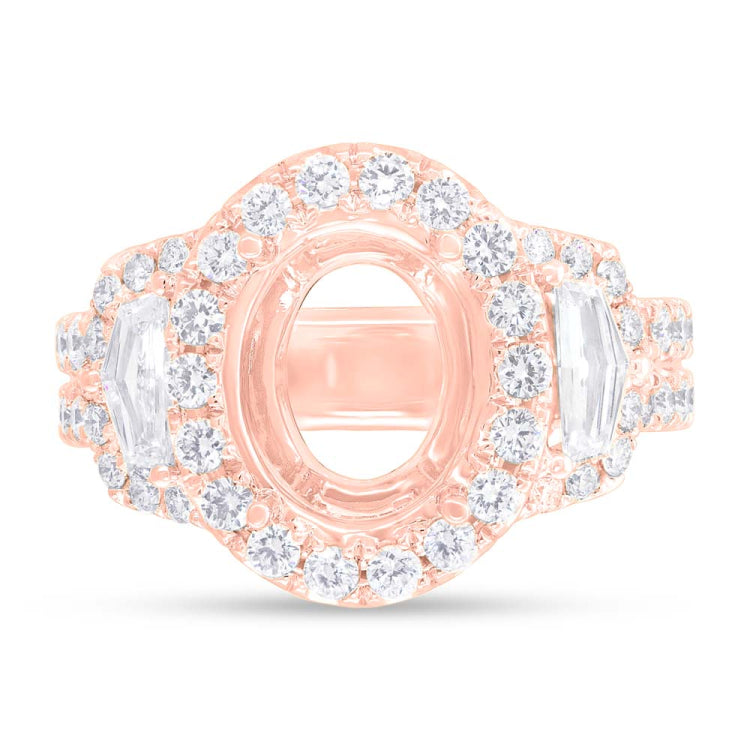 2.10ct 18k Rose Gold Diamond Semi-mount Ring for 11x9mm Center