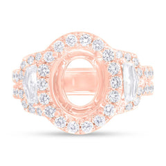 2.10ct 18k Rose Gold Diamond Semi-mount Ring for 11x9mm Center