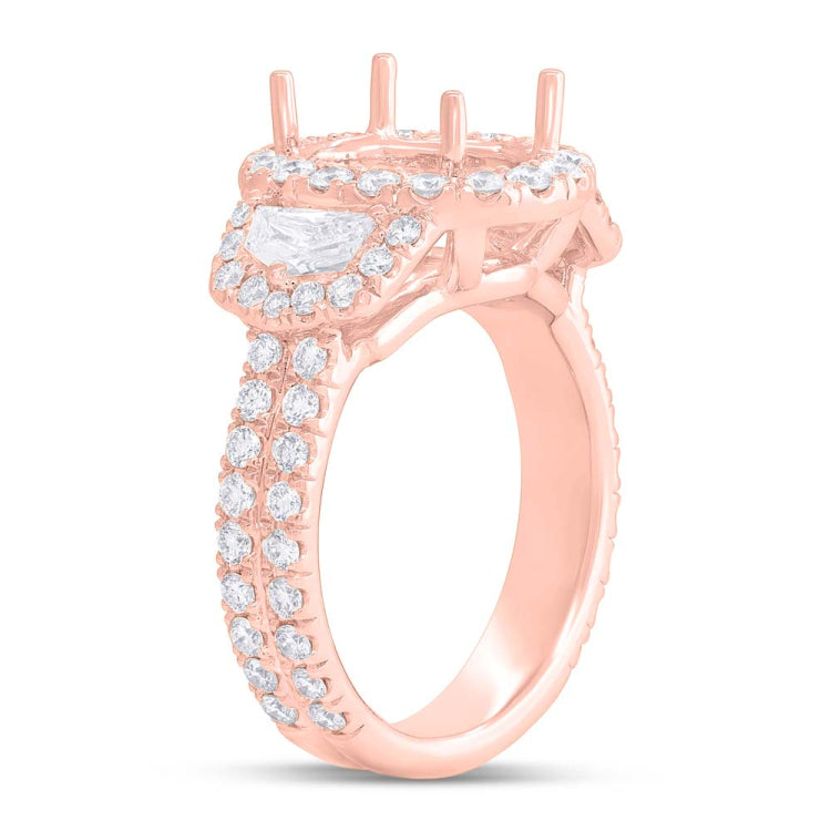 2.10ct 18k Rose Gold Diamond Semi-mount Ring for 11x9mm Center