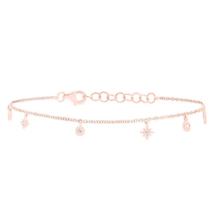 0.15ct 14k Rose Gold Diamond Star Bracelet