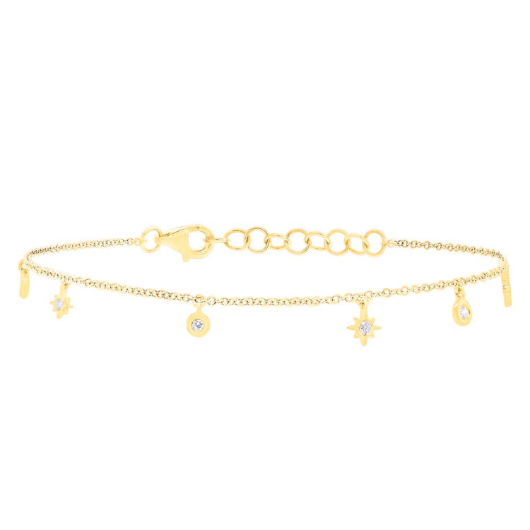 0.15ct 14k Yellow Gold Diamond Star Bracelet