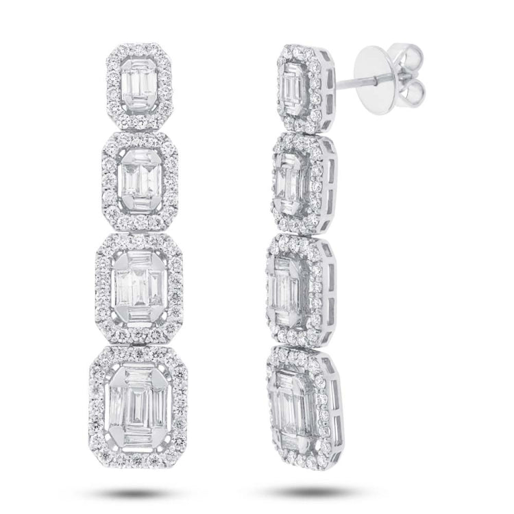 3.19ct 14k White Gold Diamond Baguette Earring